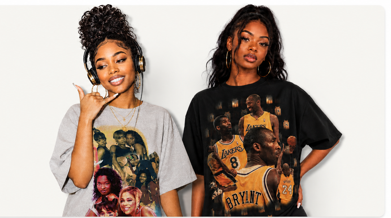 Bundle deal models wearing Retrospect90s00s tees